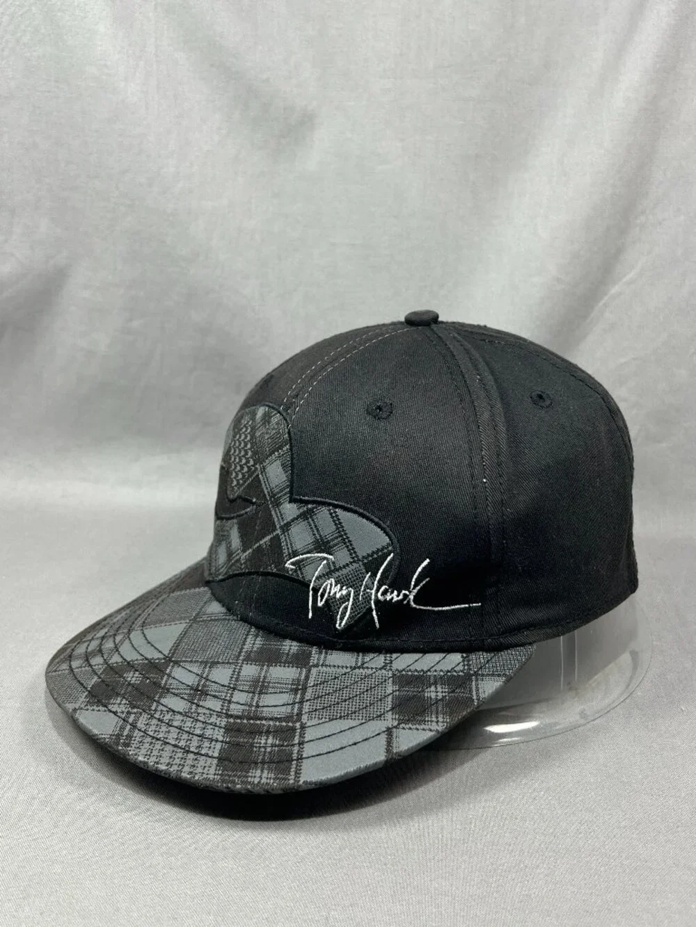 Tony Hawk Signature A-Flex S/M Hat Black Plaid Checkered Skateboarding Y2K Cap
